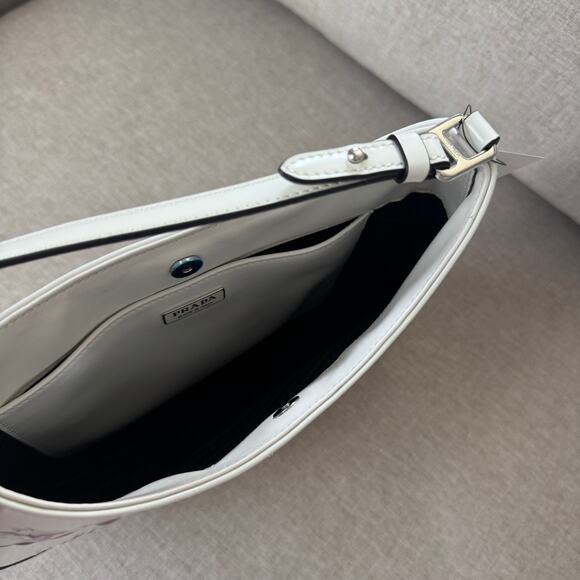 Prada Cleo Floral Embossed Bag RARE White Pastel Porcelain Effect Shoulder Bag - Picture 10 of 12